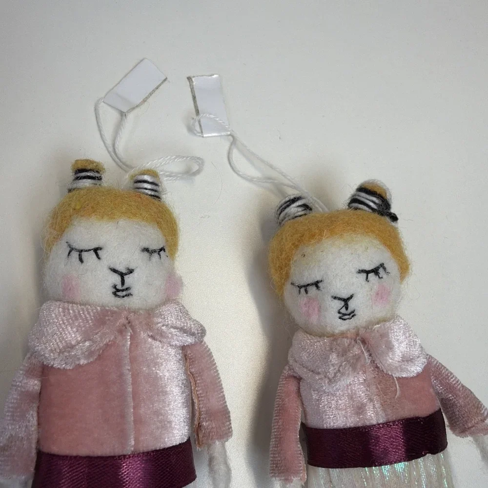 Wondershop Target Set/2 Ornaments Girl Blonde Ballerina Iridescent Pink Felt